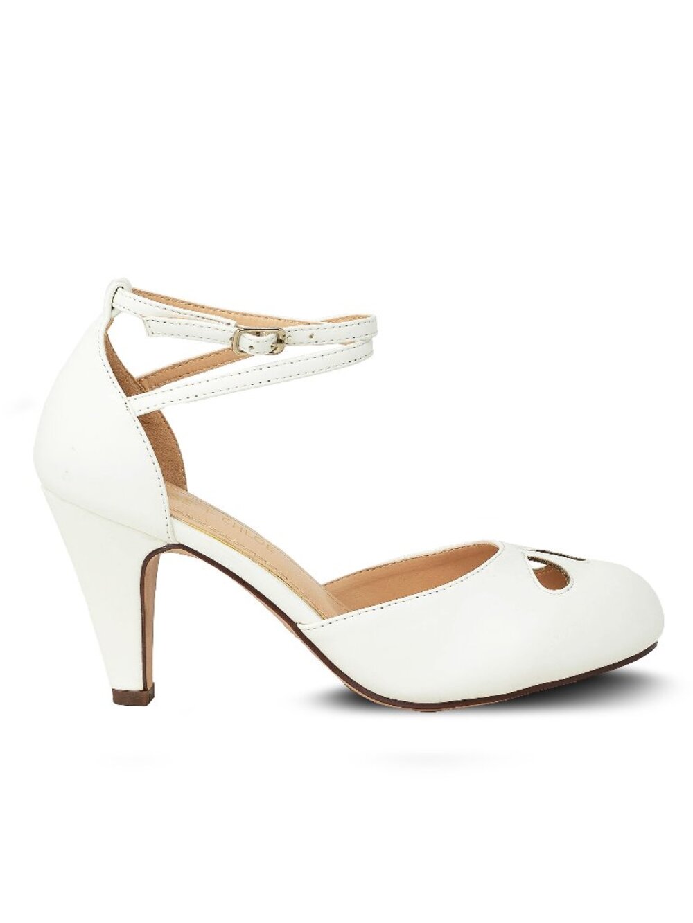 Women’s Vintage-Inspired Cutout Heels – Black Ankle Strap Pumps with Round Toe - Picture 2 of 3